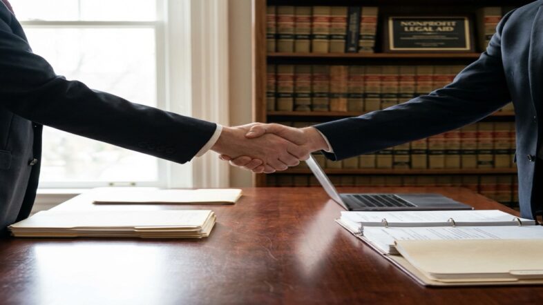 Legal consultation discussing nonprofit attorney fees and agreements