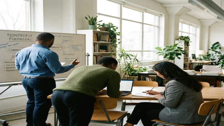 Team of professionals brainstorming as a nonprofit formation organization