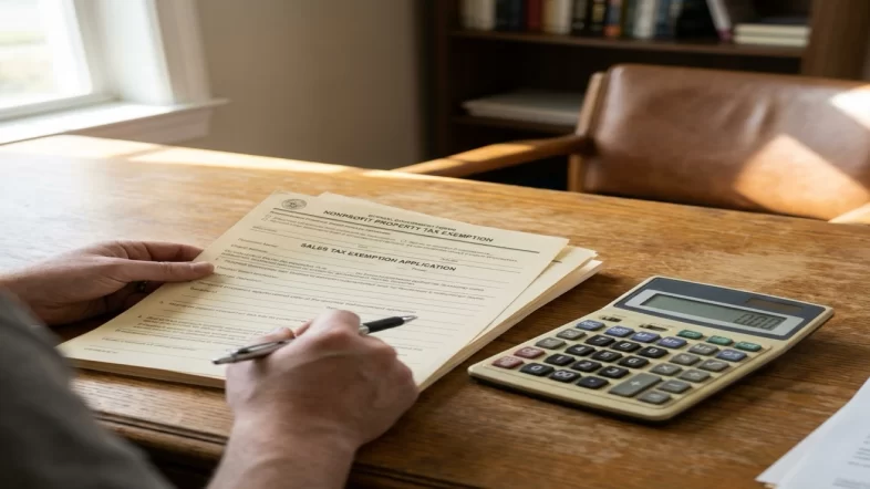 Nonprofit board member reviewing property and sales tax exemption applications